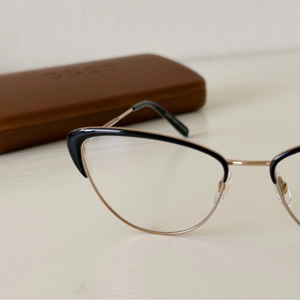 New! Garrett Leight Metal Cat-Eye Vista GBK Glasses with Black Accents Authentic